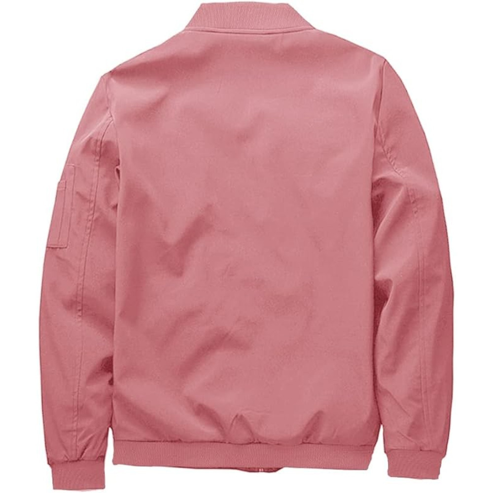 Men's Bomber Lightweight Jacket-Spring Fall Casual Thin Full Zip Gray Pink L - Picture 2 of 6
